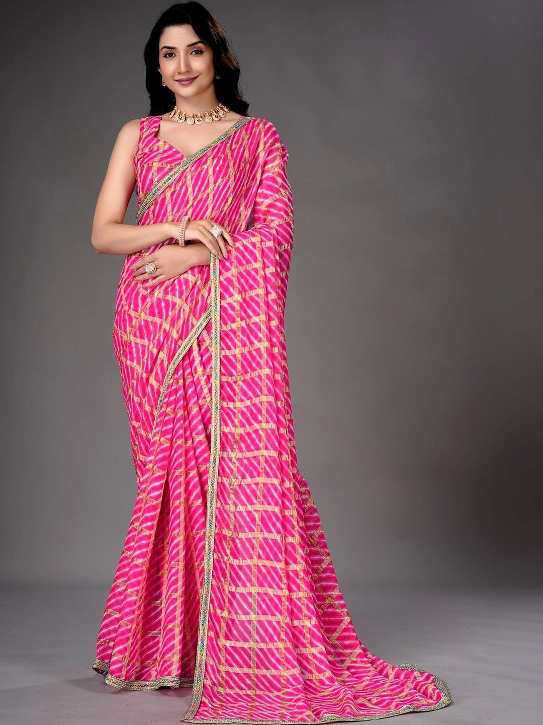 LDF studio Leheriya Pure Chiffon Bandhani Saree
