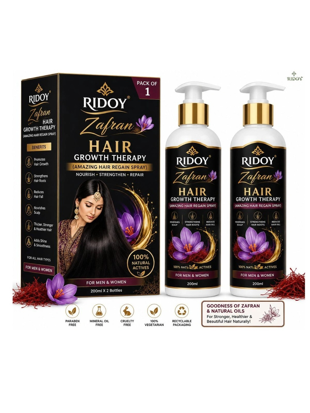 ridoy Set Of 2 Hair Growth Therapy Oil - 200 ml Each