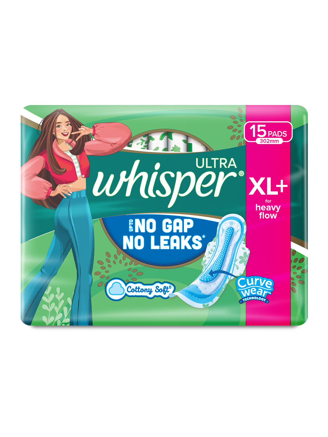 Whisper Ultra Upto No Gap No Leaks Sanitary Pads - 15 XL+ Pads