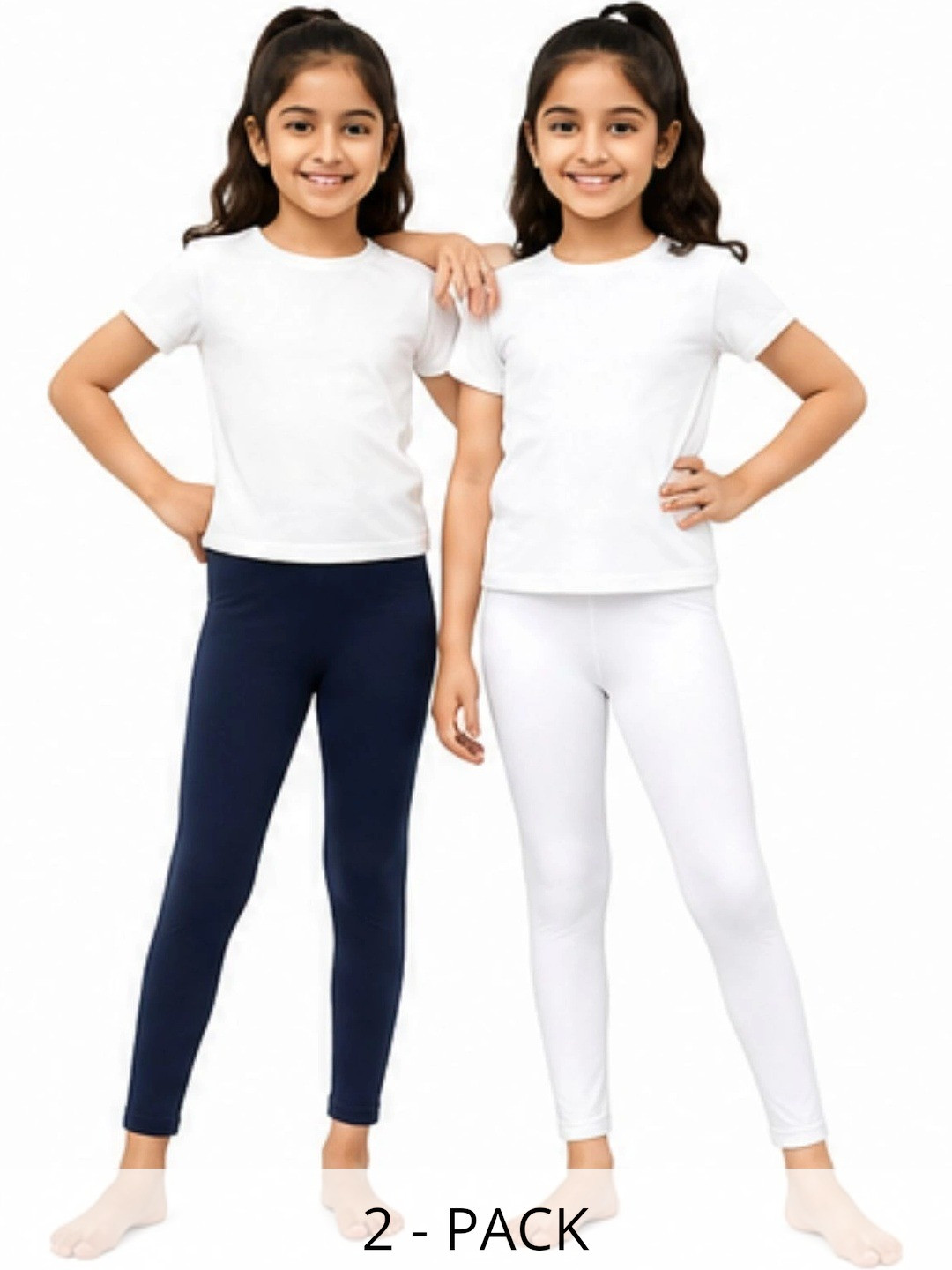 Kidello Girls Pack Of 2 Cotton Stretchable Ankle Length Leggings