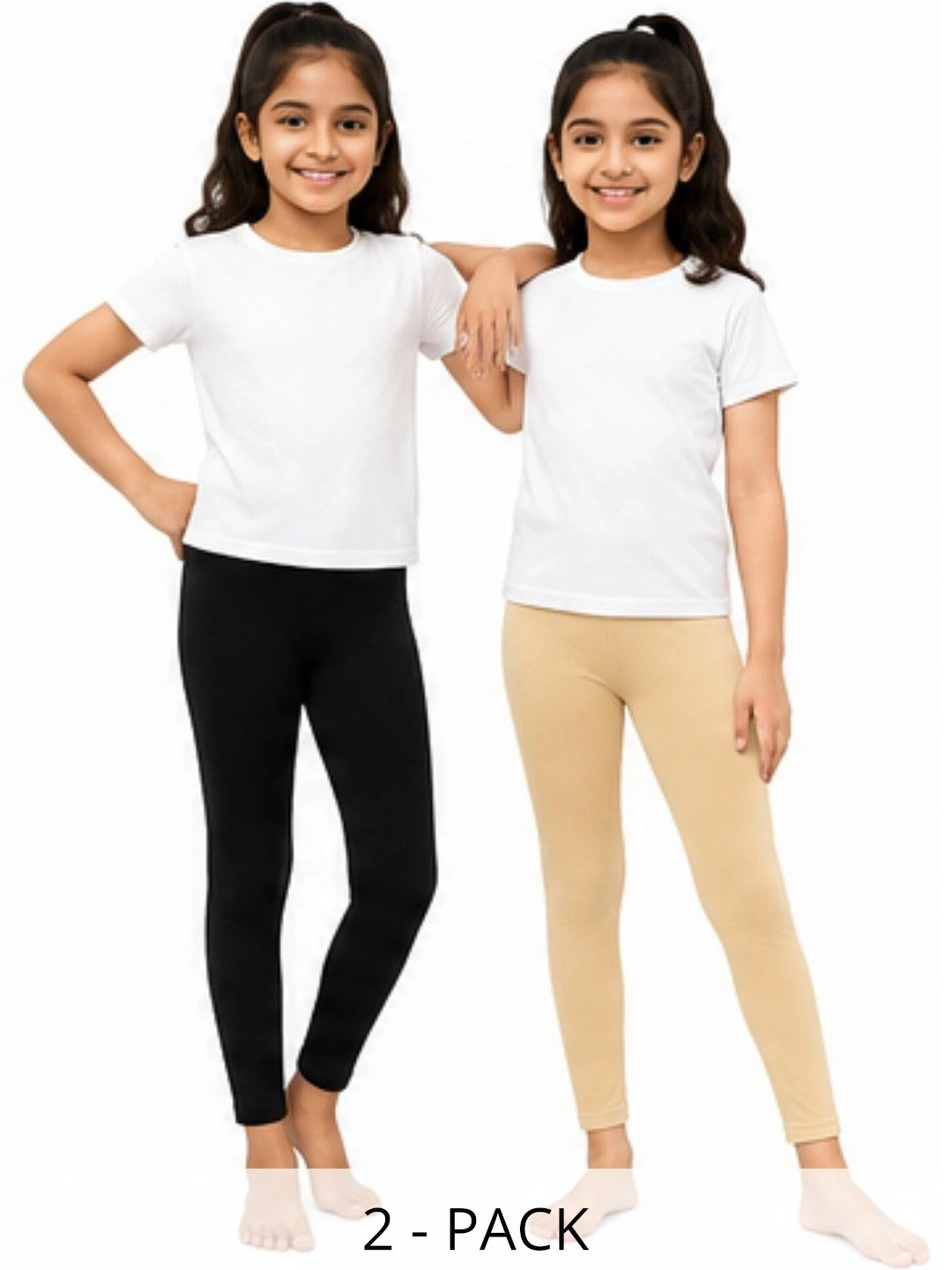 Kidello Girls Pack Of 2 Cotton Stretchable Ankle Length Leggings