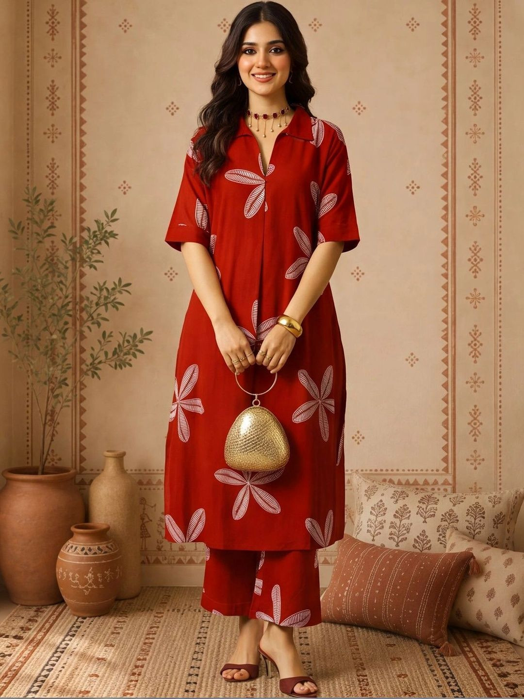 Anouk Women Floral Printed Regular Pure Cotton Kurta with Palazzos