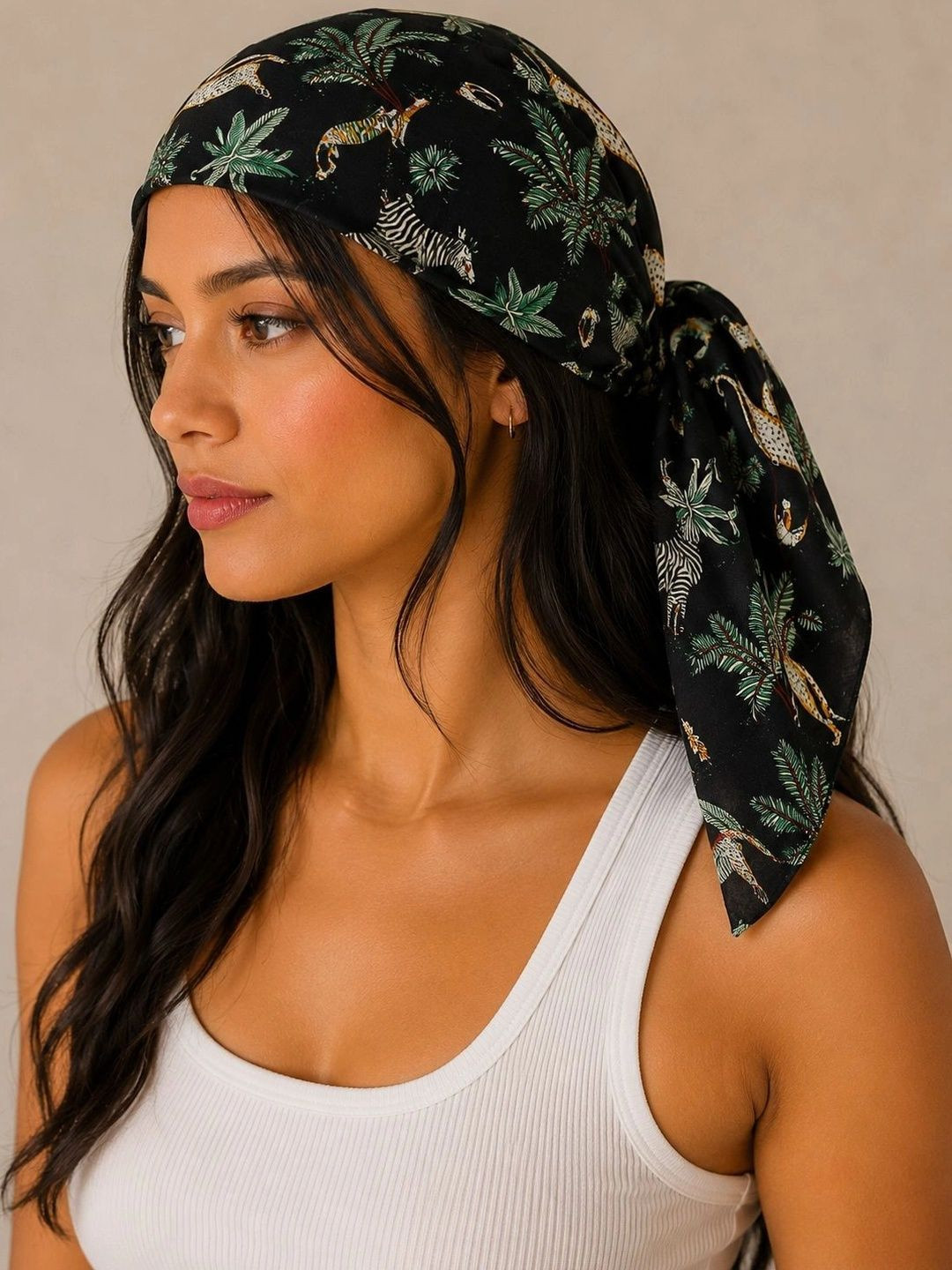 Ravaiyaa Black & Green Tiger Printed Pure Cotton Bandana