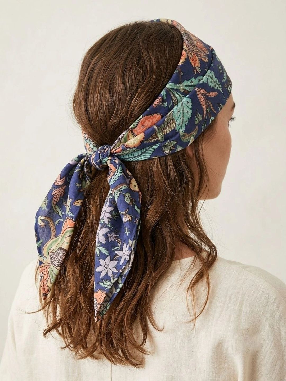 Ravaiyaa Women Blue & Orange Floral Printed Pure Cotton Bandana