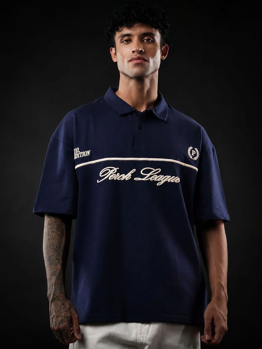PERCH Men Typography Printed Polo Collar T-shirt