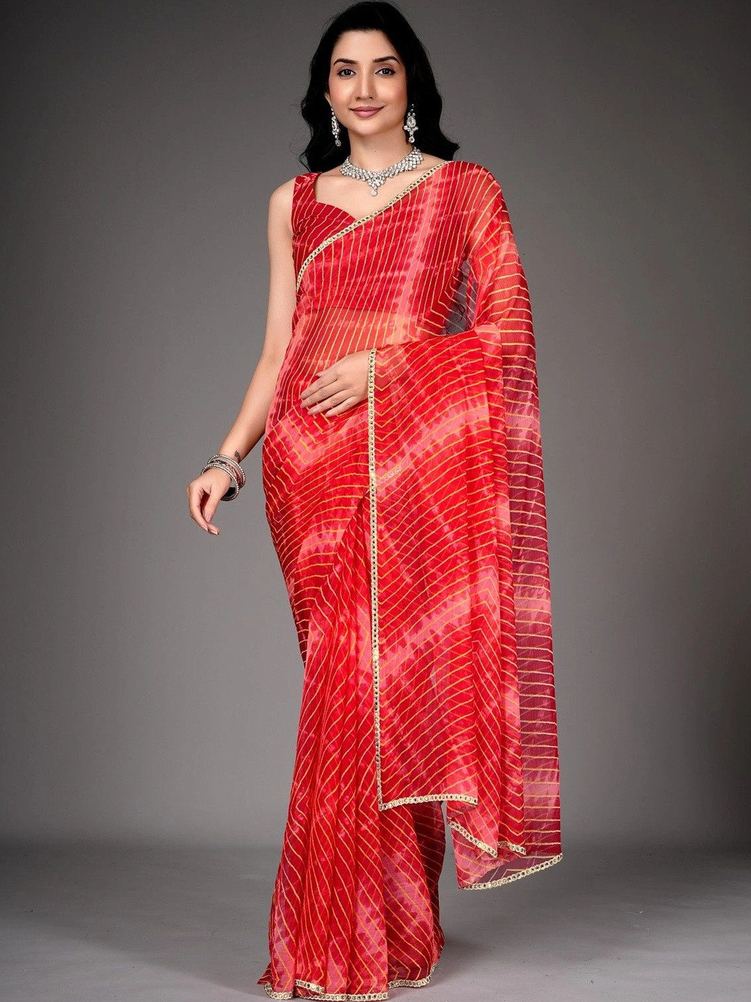 LDF studio Tie and Dye Pure Chiffon Leheriya Saree