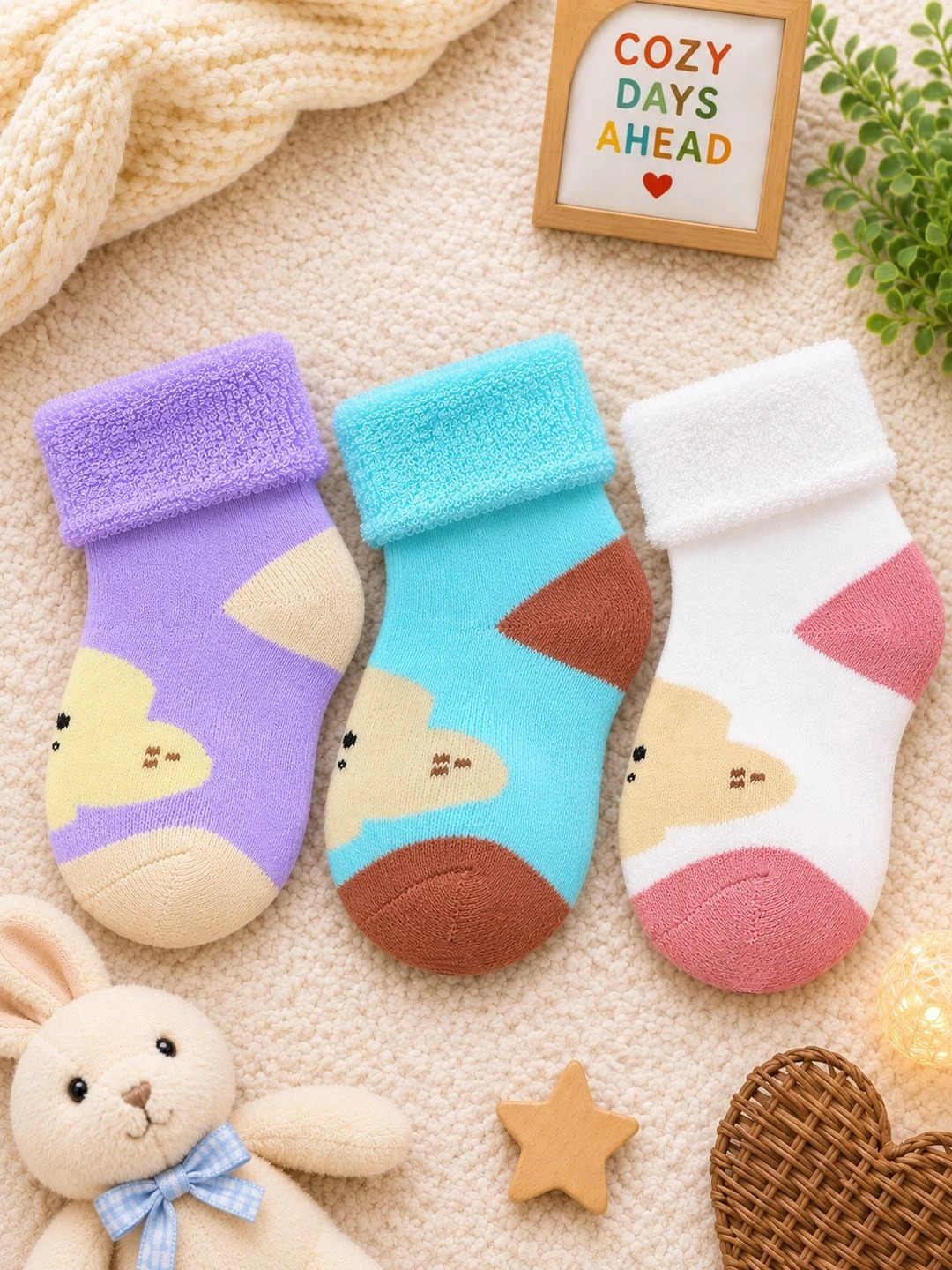 CORTICA Unisex Kids Pack of 3 Cotton Blend Assorted Patterned Ankle Length Socks