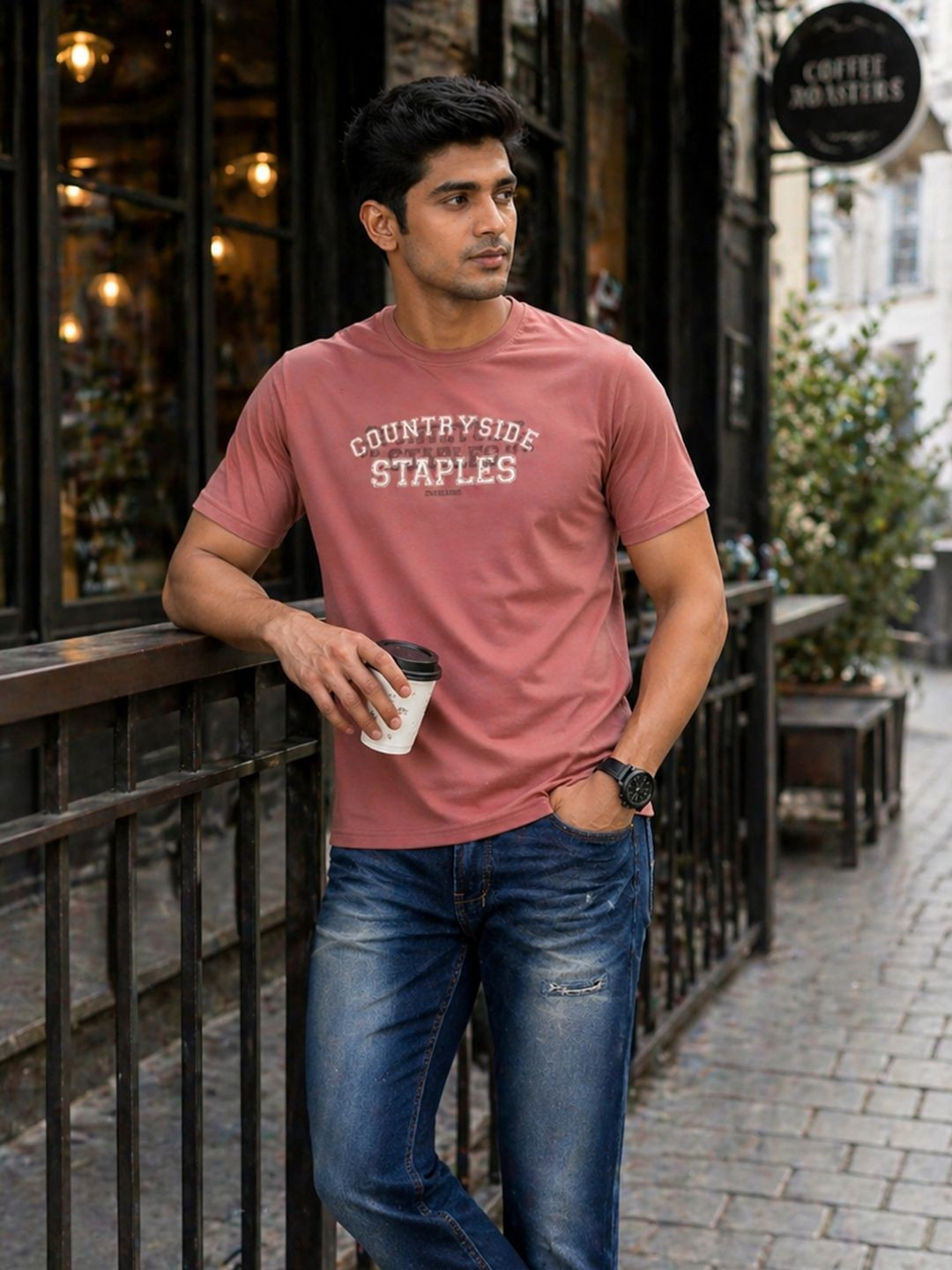RINO7 Men Graphic Printed Round Neck Regular Fit Cotton T-shirt