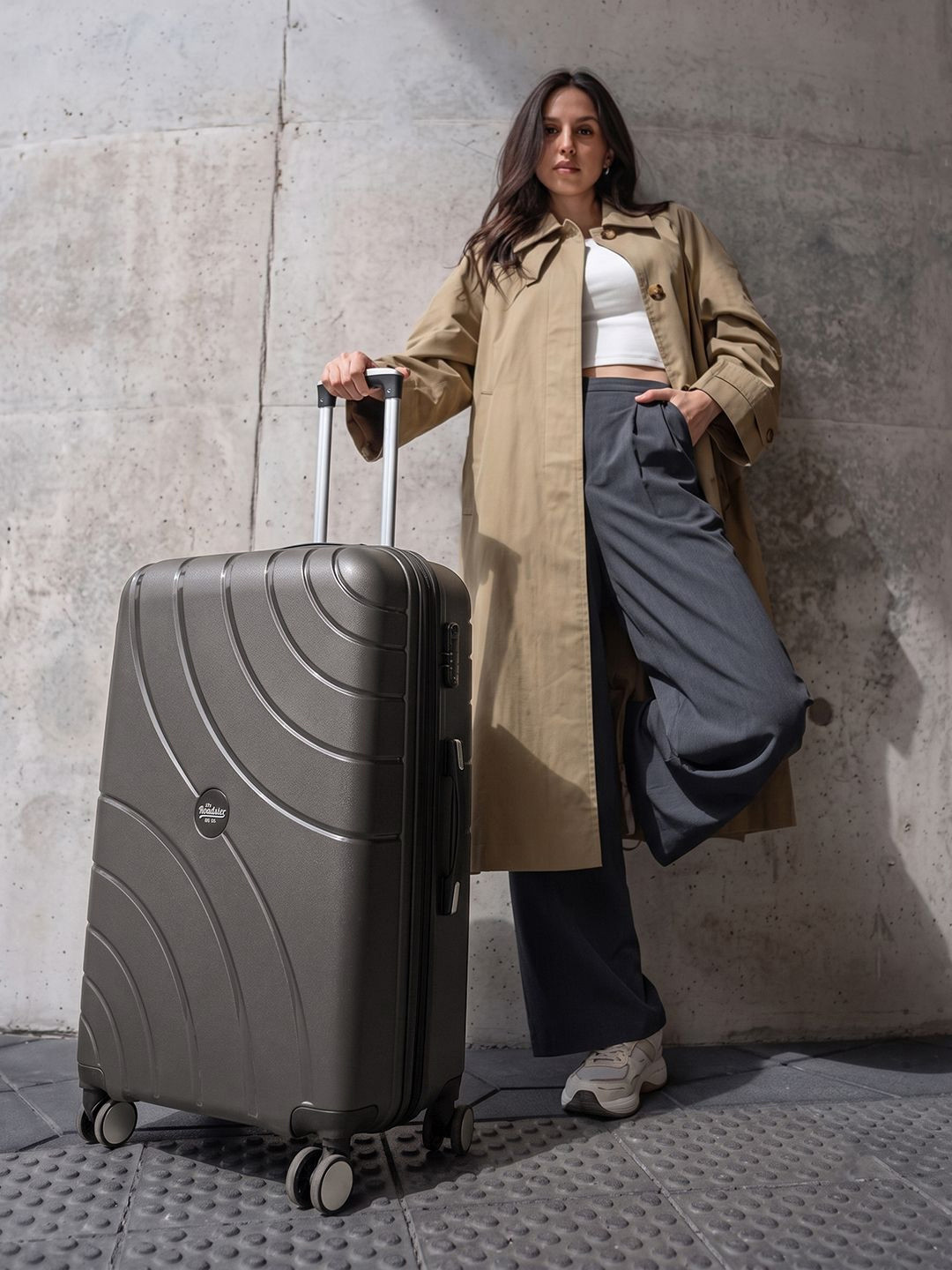 The Roadster Lifestyle Co Textured Hard Side Trolley Suitcase