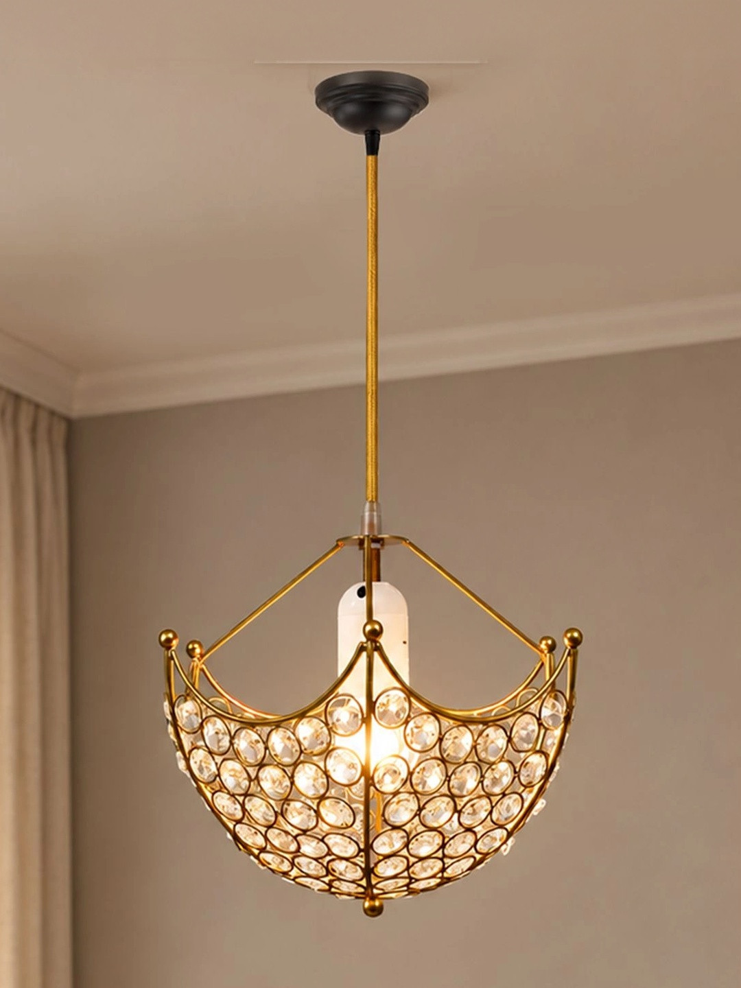 Homesake Gold-toned Umbrella Hanging Golden Crystal Pendant Light