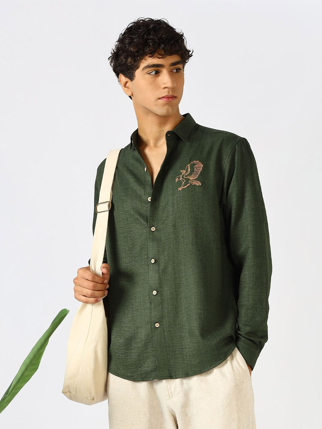 HAMPTONS Forest Eagle Regular Fit Green Embroidered Shirt