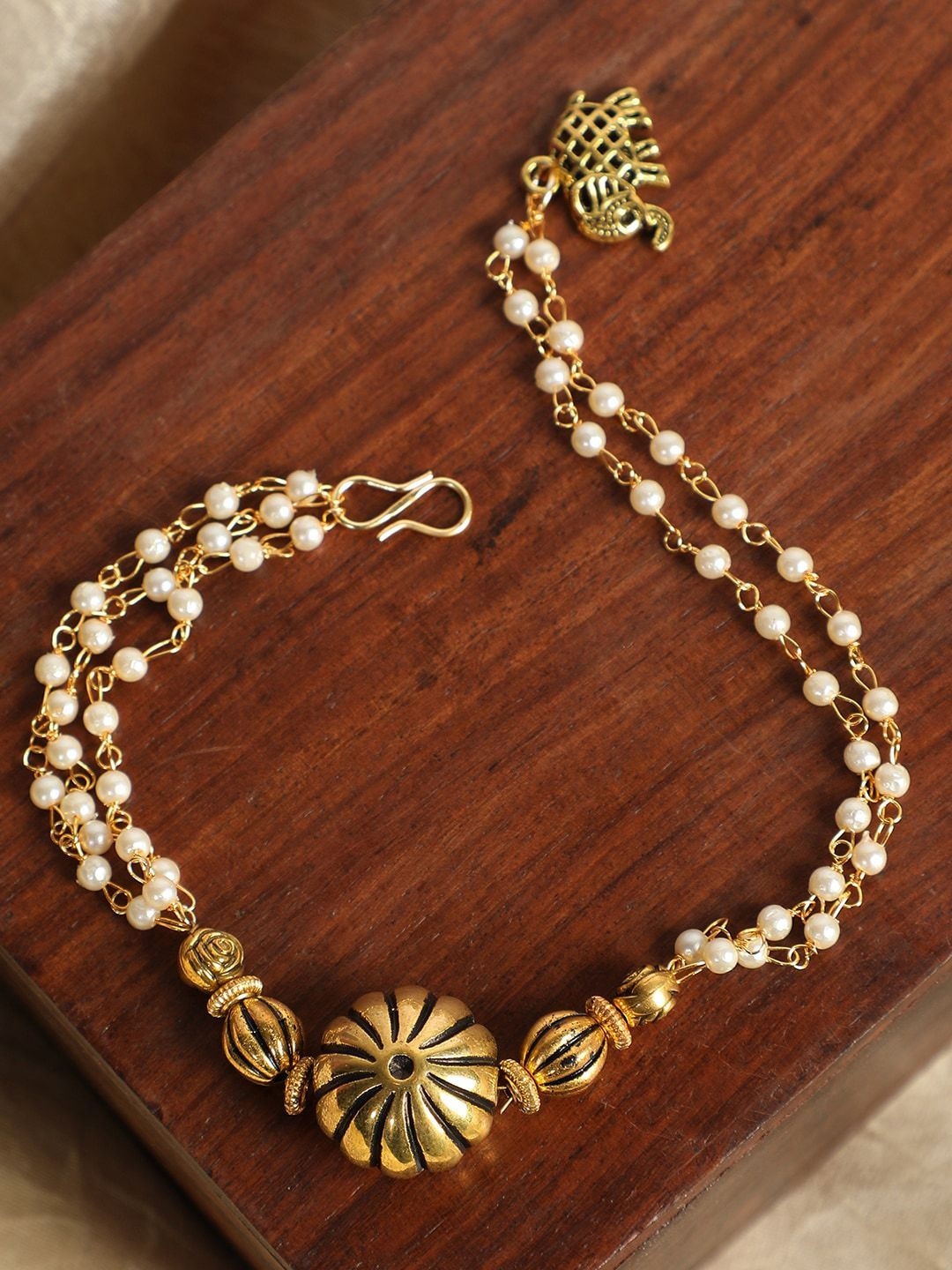 ANIKAS CREATION Gold-Plated Antique Pearl Link Bracelet