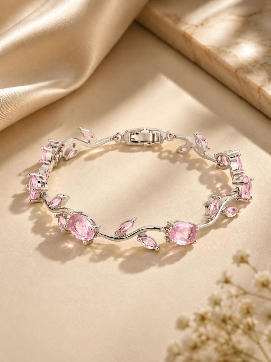 Voylla Women trending Tulip bracelet with Pink Stones