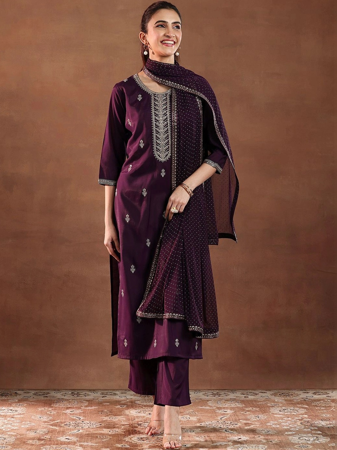 Gerua By Libas Women Floral Embroidered Regular Kurta with Trousers & With Dupatta