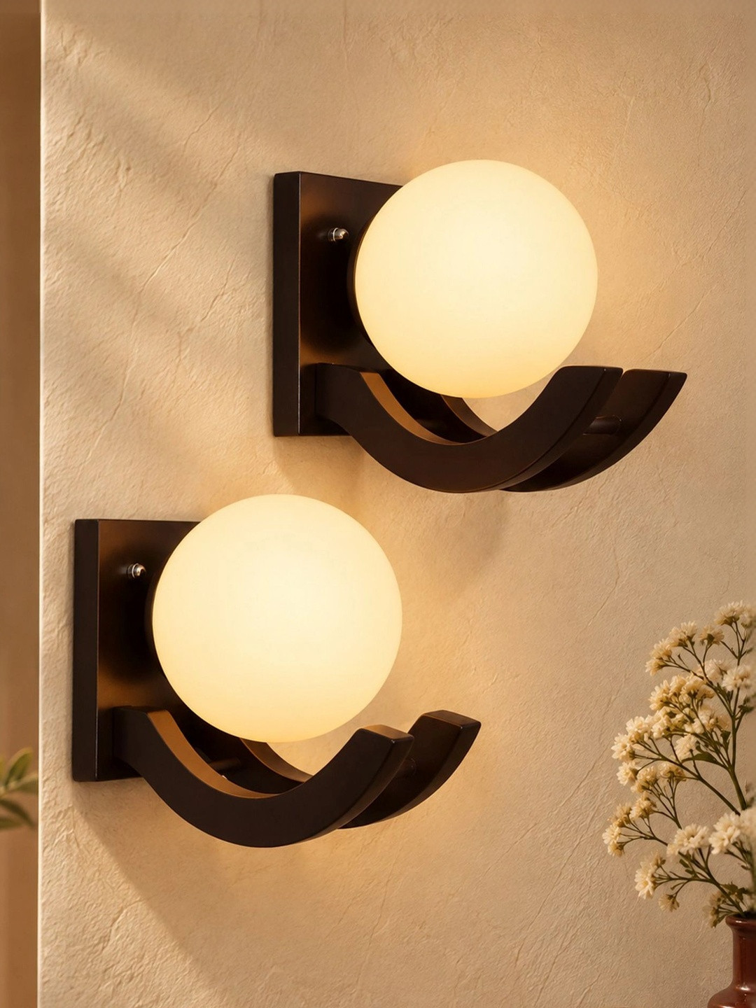 Homesake Pack of 2 Brown & White Wooden Side Wall Lamp