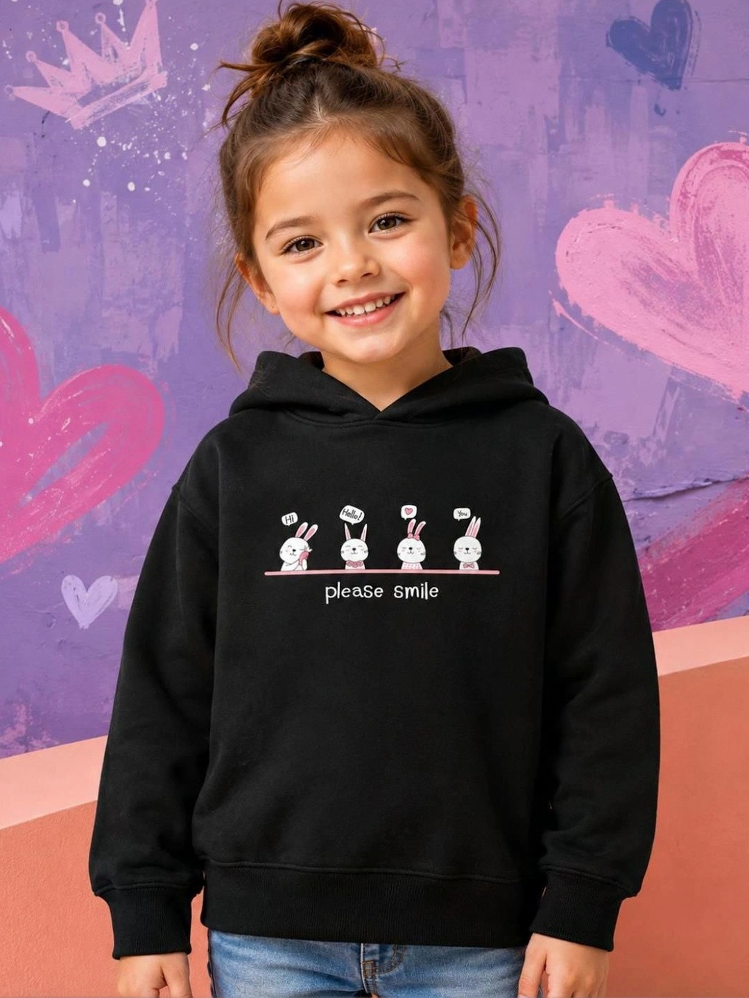 NUSYL Girls Graphic Printed Hooded Sweatshirt