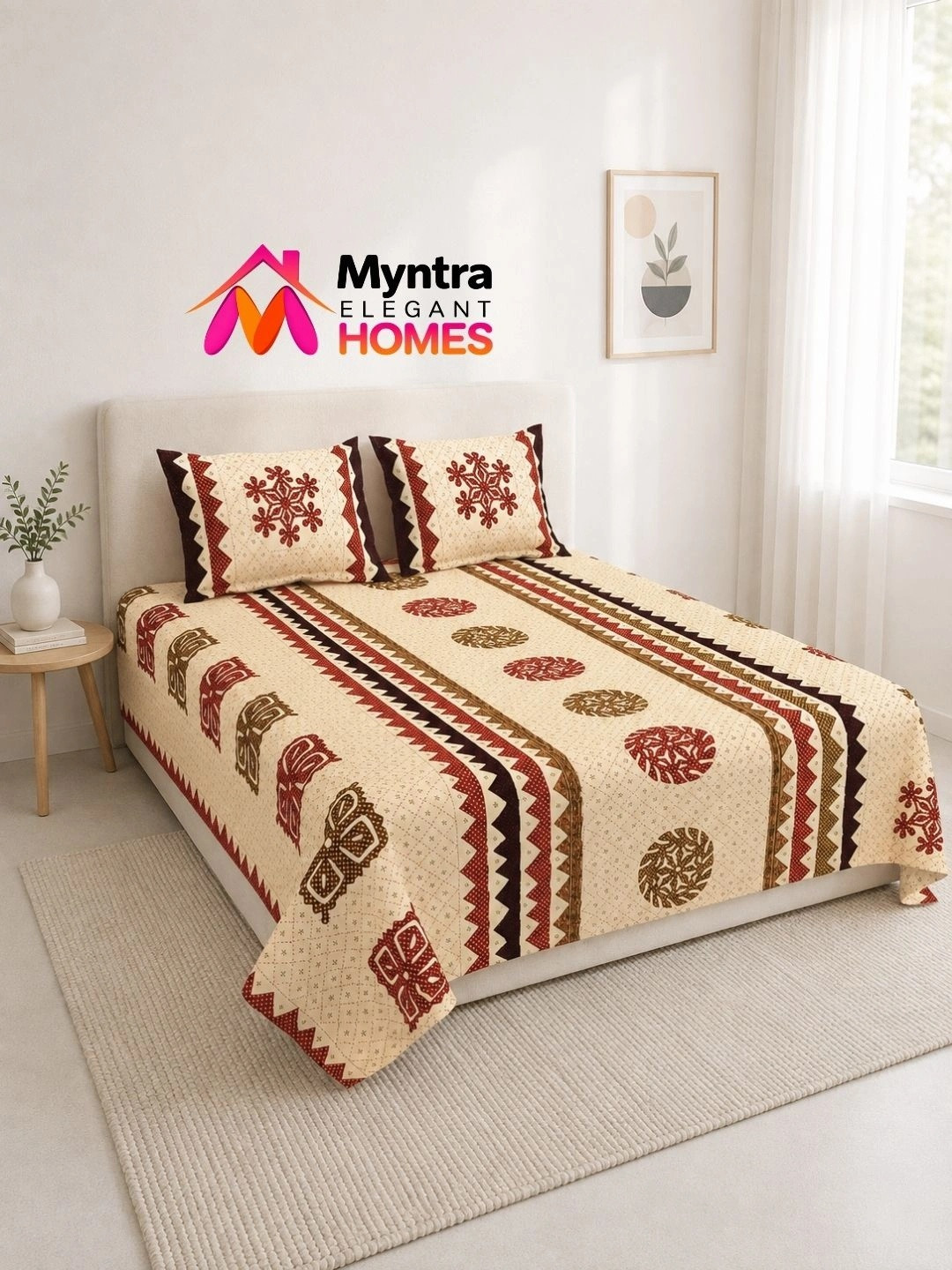 Myntra Elegant Homes Green Floral Soft Feel 120 TC Double Fine Bedsheets