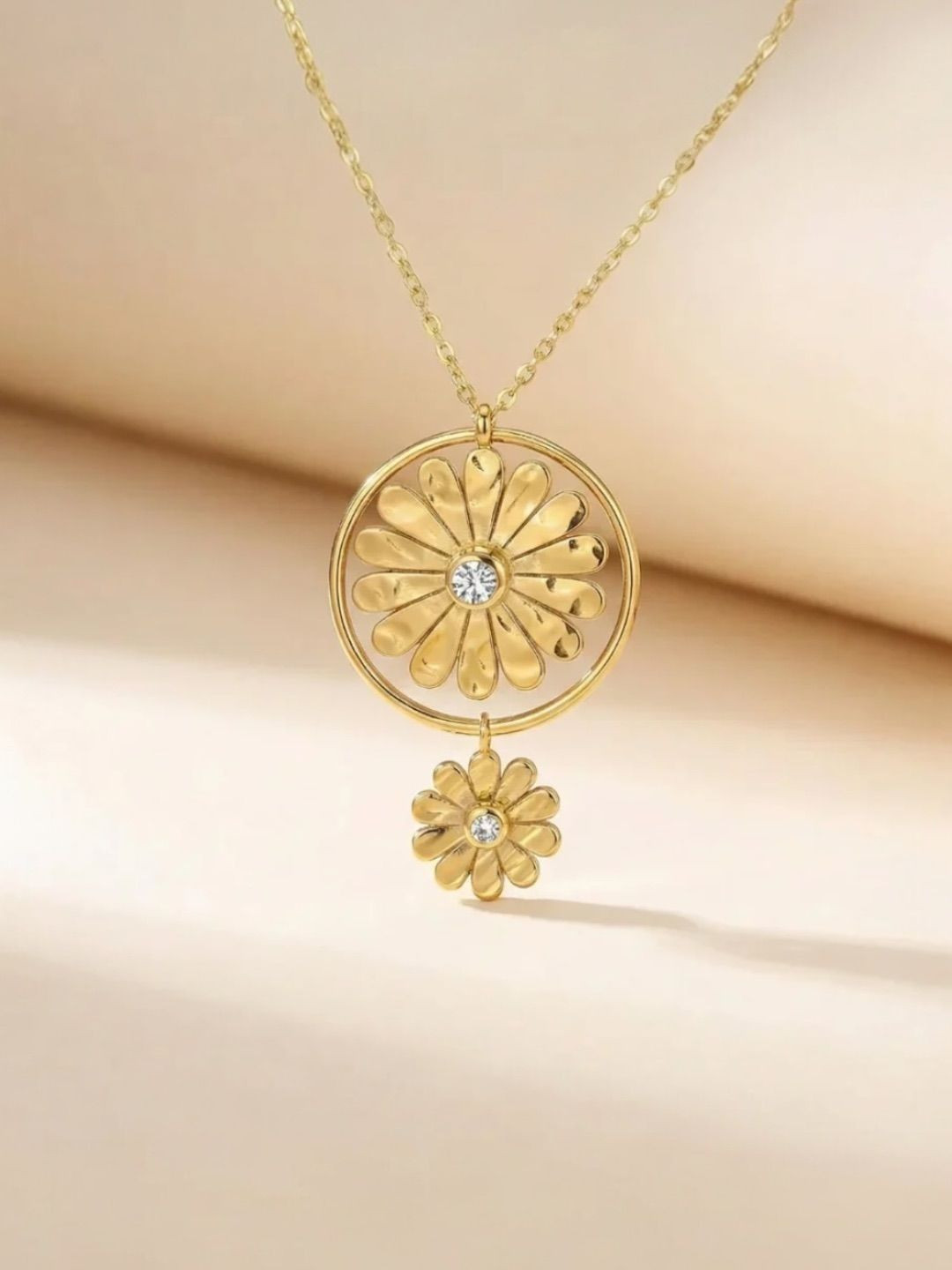 JYARSH Women Gold Plated Anti-Tarnish Stainless Steel Cz Floral Statement Pendant