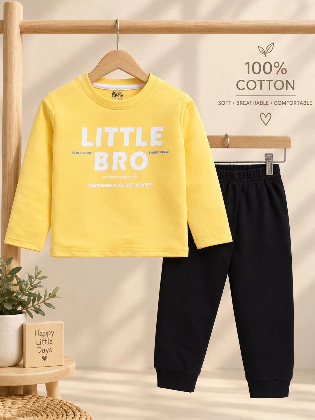 Toonyport Boys Typography Printed Round Neck Pure Cotton T-shirt With Trousers