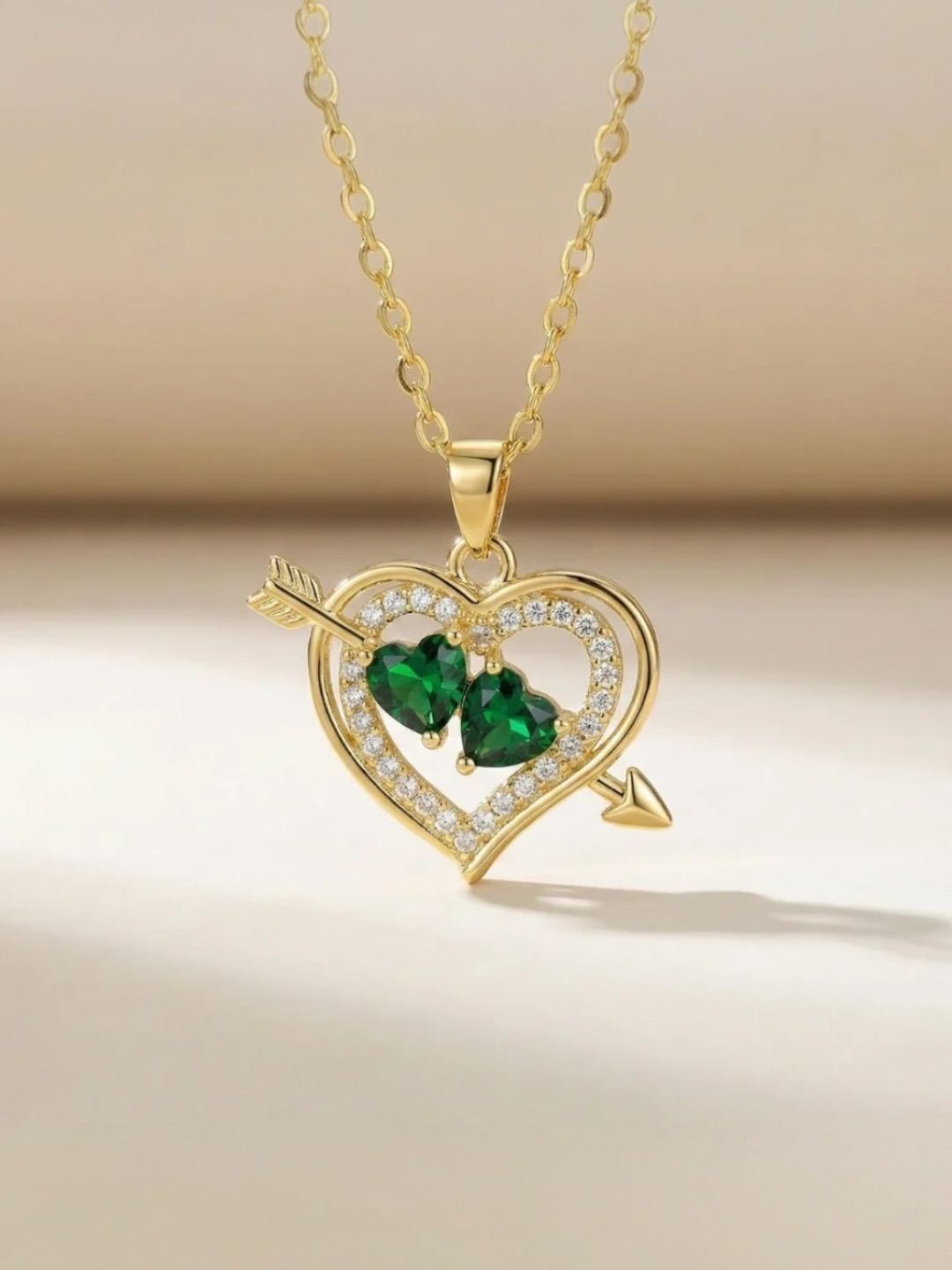 JYARSH Women Gold Plated Anti-Tarnish Stainless Steel Cz Heart Arrow Pendant Necklace