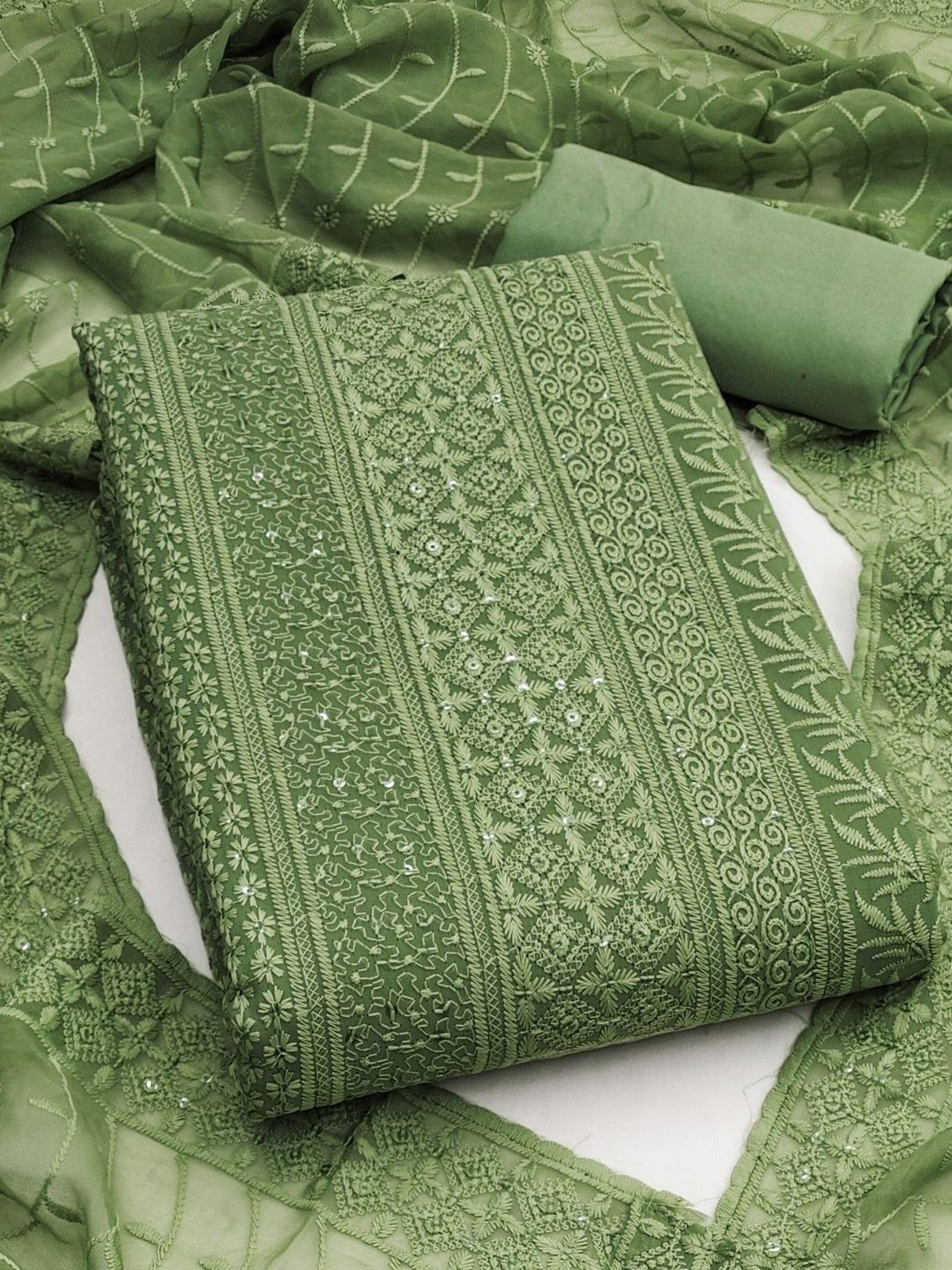 Nayanthara Trends Floral Lucknowi Chikankari Embroidered Unstitched Dress Material
