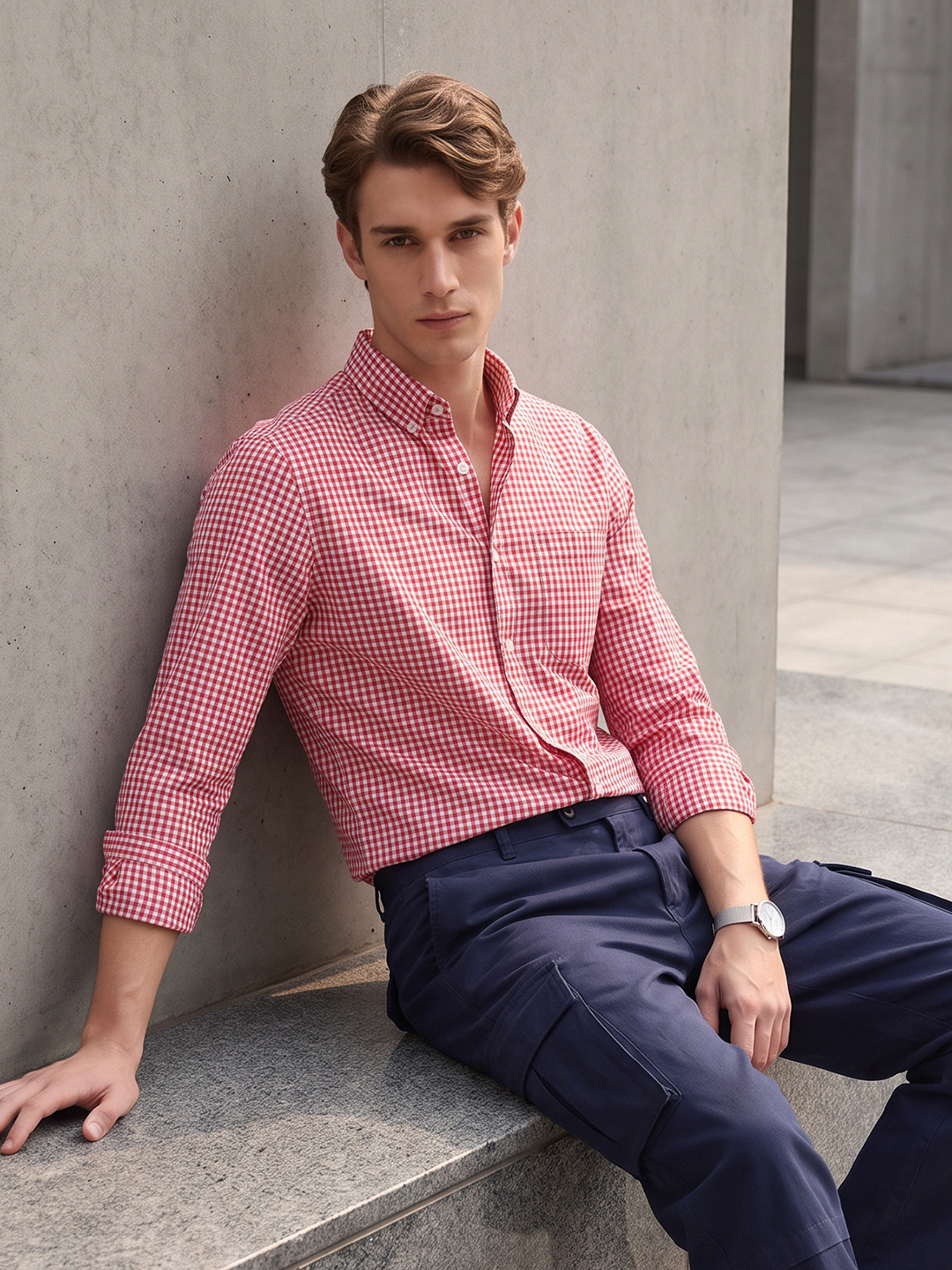 Mast & Harbour Micro Checked Pure Cotton Casual Shirt