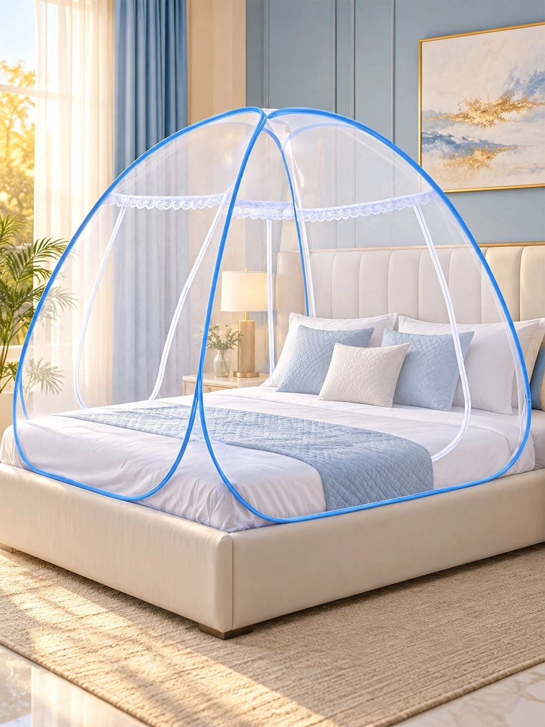 Kuber Industries Blue Mosquito Net for Double Bed