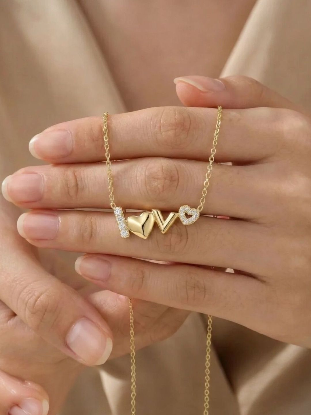 JYARSH Women Gold Plated Anti-Tarnish Stainless Steel Love Heart Chain Pendant Necklace