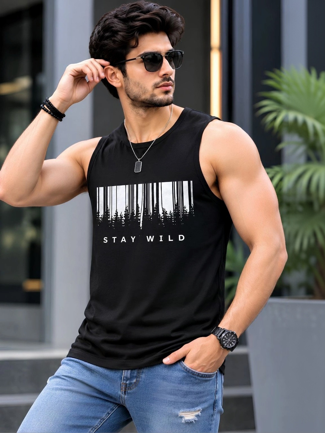 Looks United Pack of 2 Printed Cotton Blend Tank