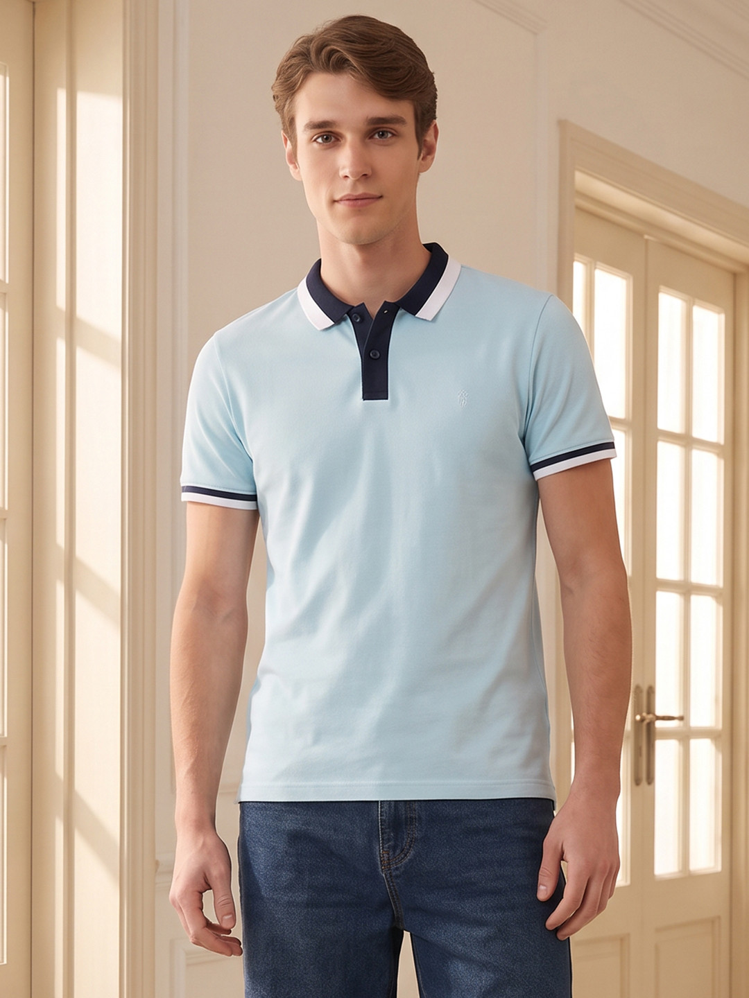 Mast & Harbour Contrast Polo Collar T-shirt