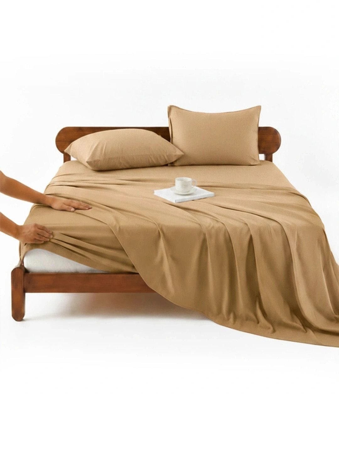 Zarf Tan 350 TC King Bedsheet with 2 Pillow Covers