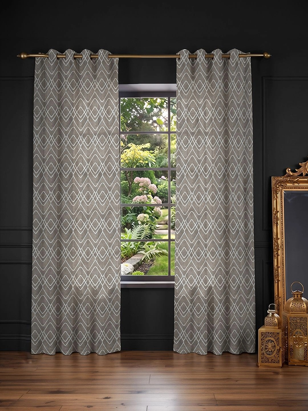 URBAN SPACE Multicolor 2 Pieces Geometric Jacquard Long Door Curtains (8ft x 4ft)