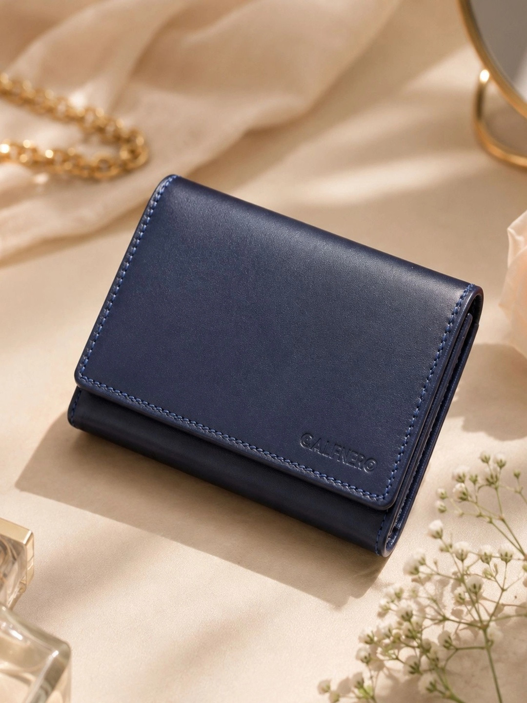 CALFNERO Women Navy Blue Leather Two Fold Wallet
