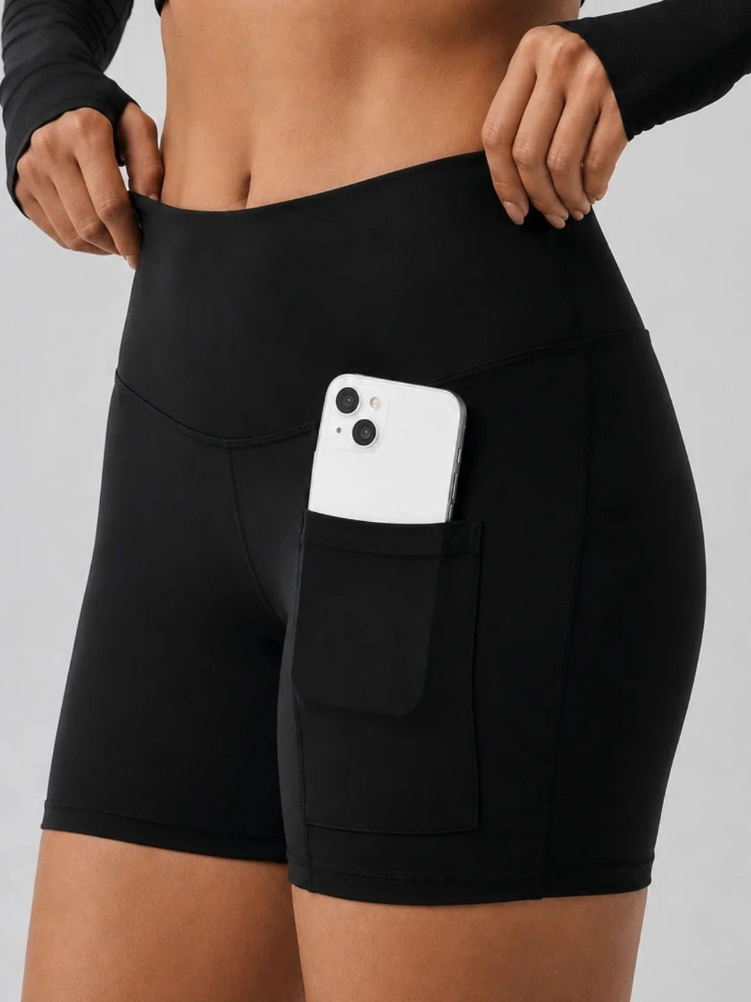 terractive Stretchie Biker Shorts with Pocket - High-Rise Skinny Fit Gym & Cycling Shorts