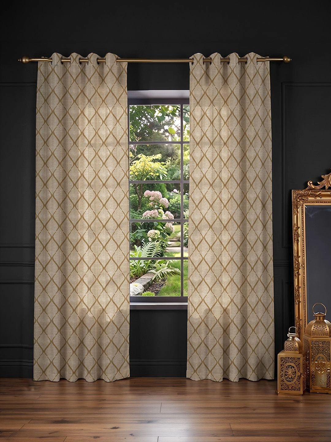 URBAN SPACE Set of 2 Geometric Jacquard Window Curtains (5 ft x 4 ft)