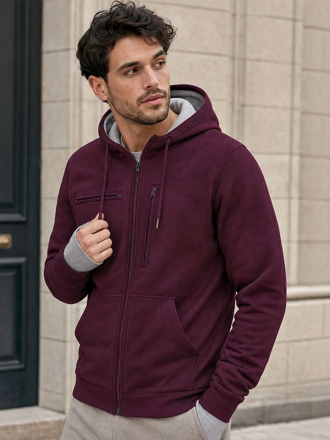 NOBERO Men Multi-feature Cotton Fleece Travel Hoodie