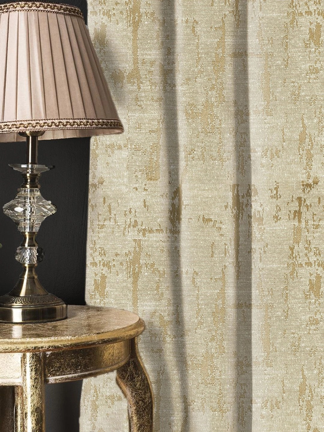 URBAN SPACE Beige & White 2 Pieces Abstract Jacquard Room Darkening Long Door Curtains