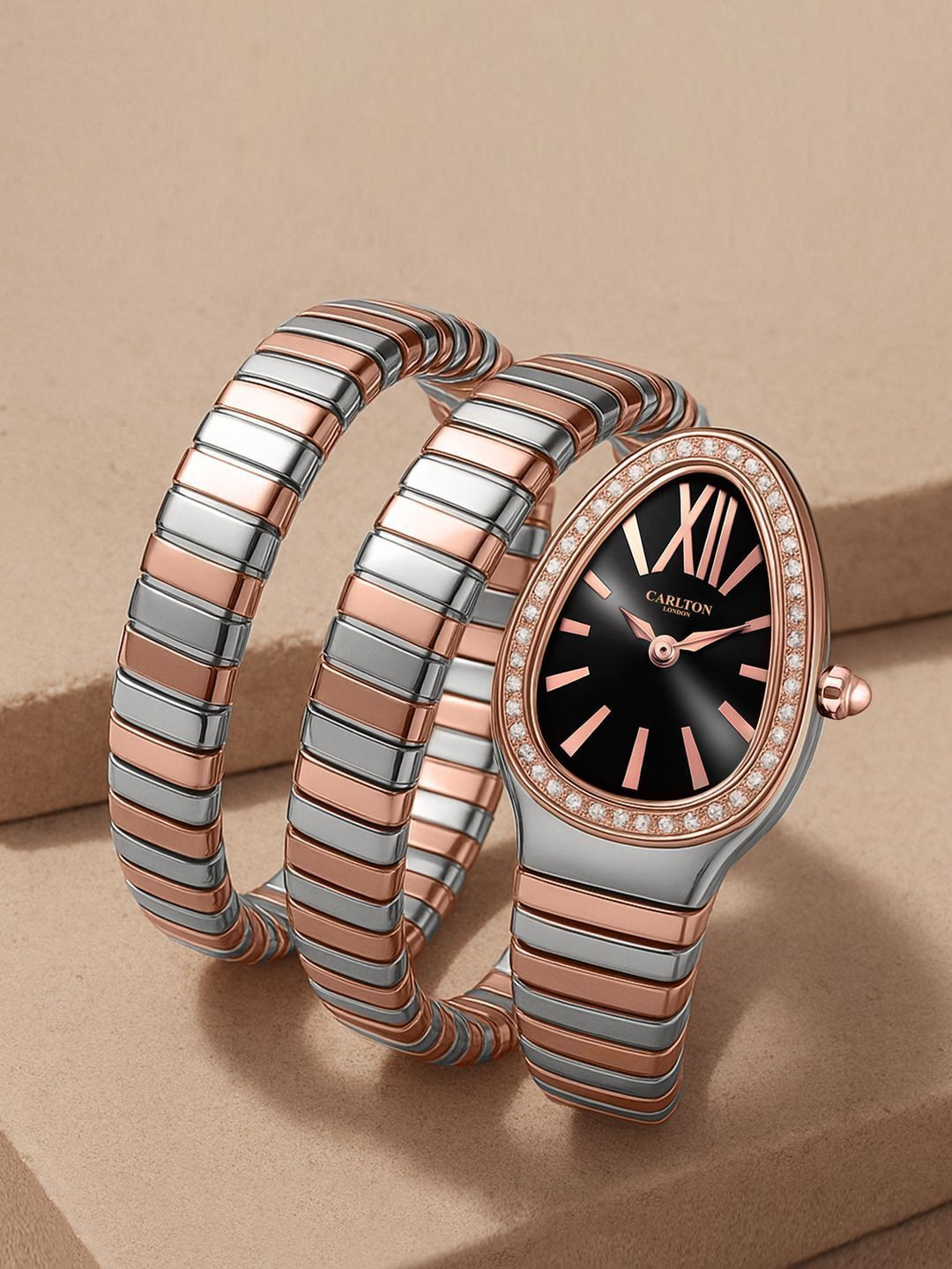 Carlton London Women Patterned Dial & Stainless Steel Bracelet Style Straps Analogue Watch CLW-SNK-A1BK