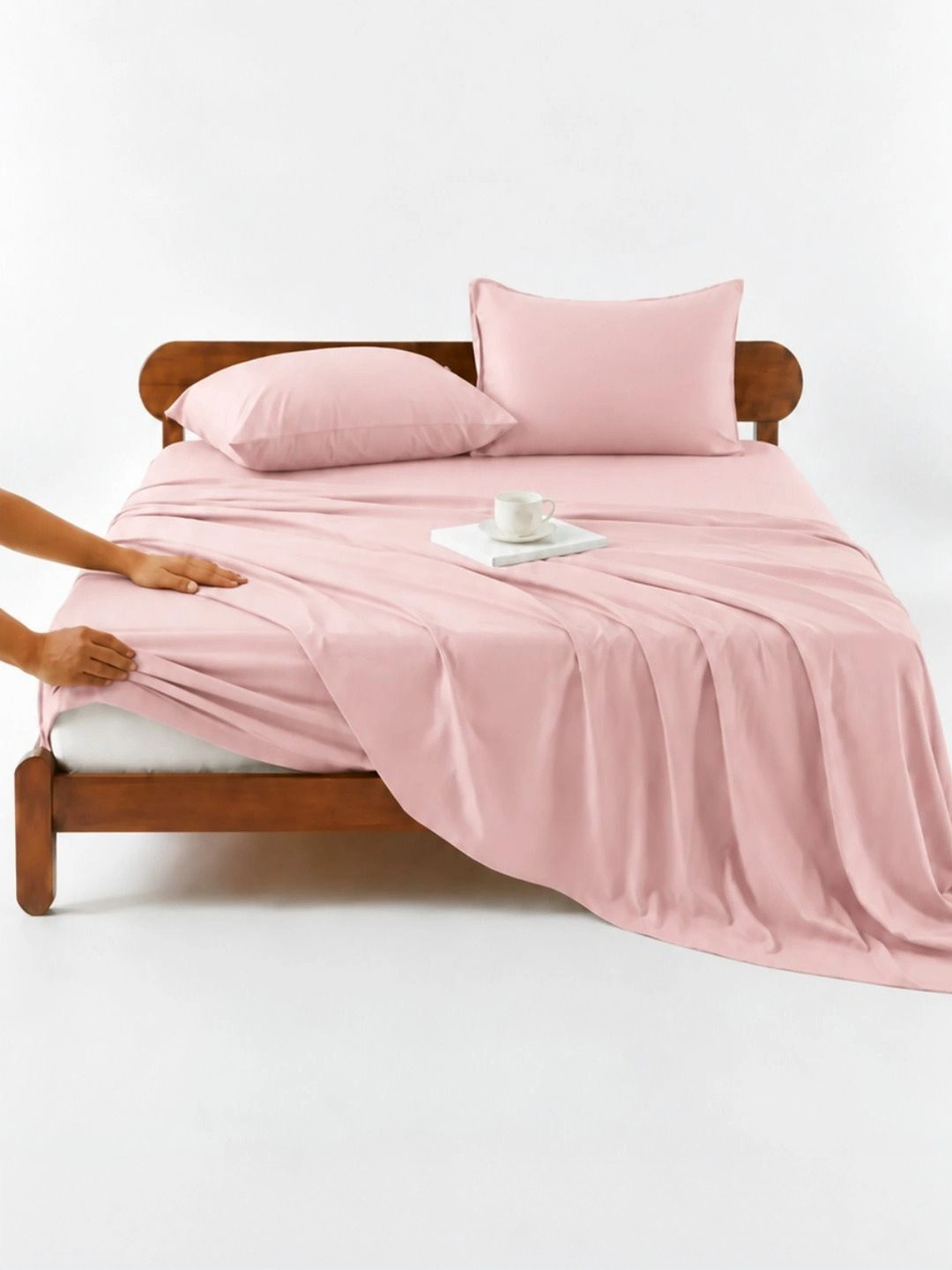 Zarf Pink Solid Microfiber 350 TC Double King Bedsheet with 2 Pillow Covers 72 x78 In