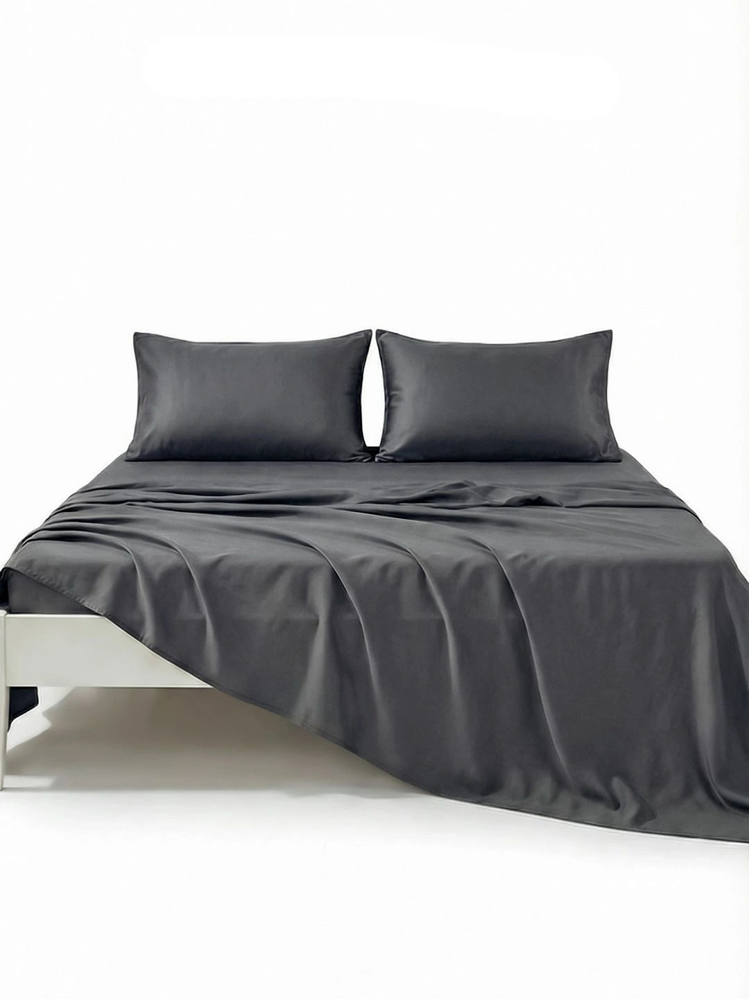 Zarf Grey Solid Microfiber 350 TC  Double King Bedsheet Set 72 x108 In