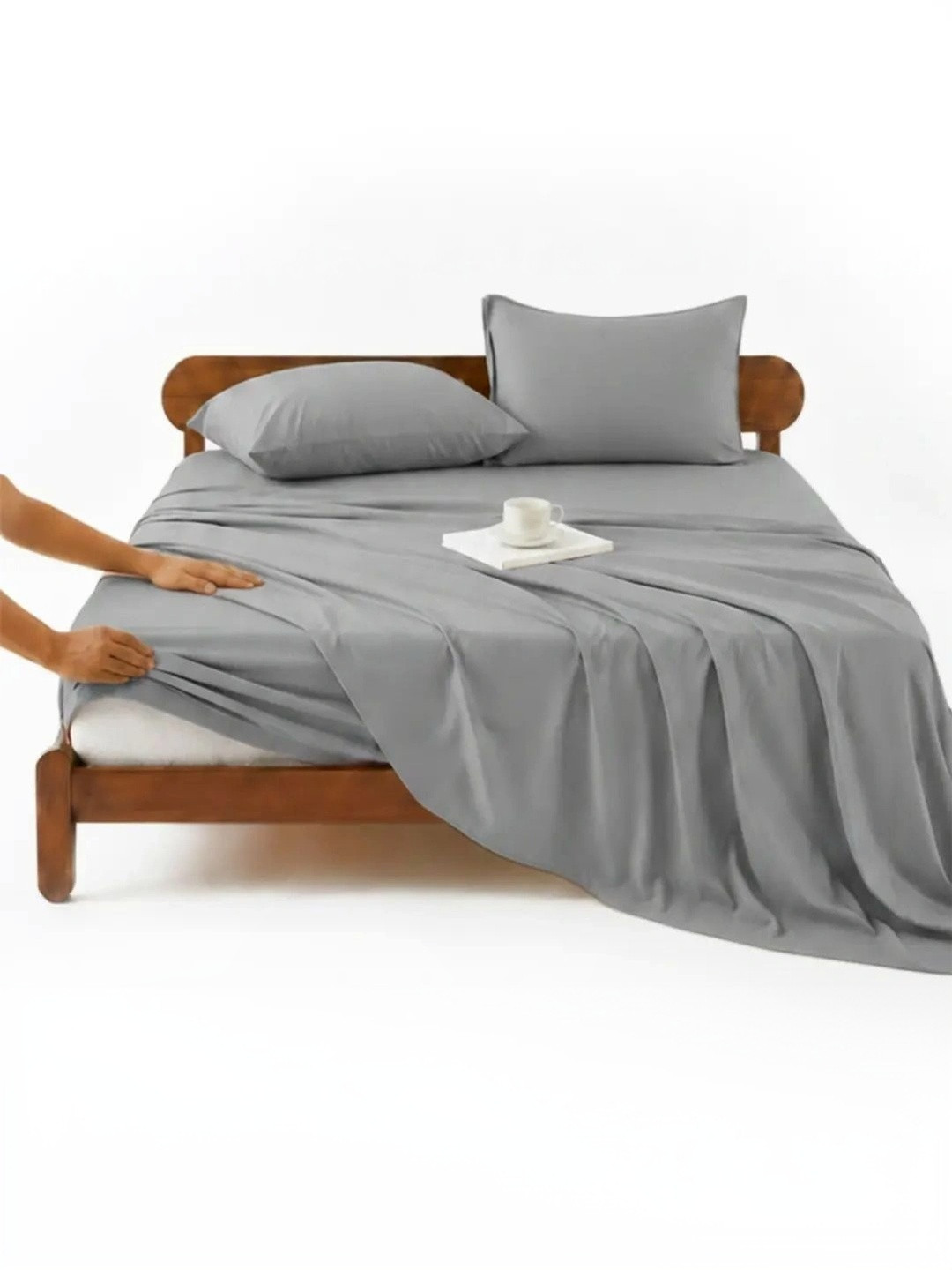 Zarf Grey 350 TC King Bedsheet with 2 Pillow Covers
