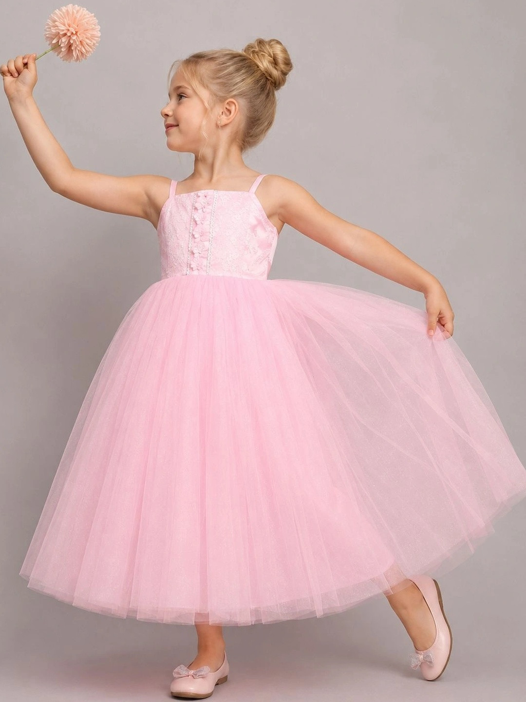 Toy Balloon kids Girls Embellished Net Fit & Flare Party Wear Maxi Dress
