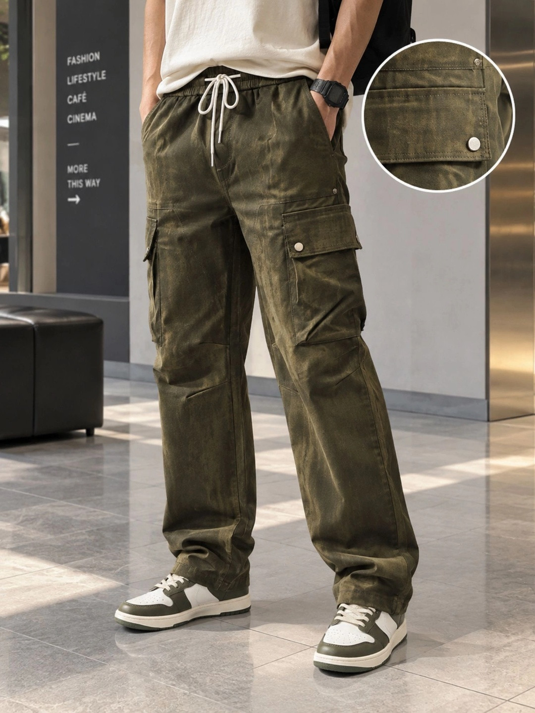 Maniac Men Green Drift Cargo Baggy Pants