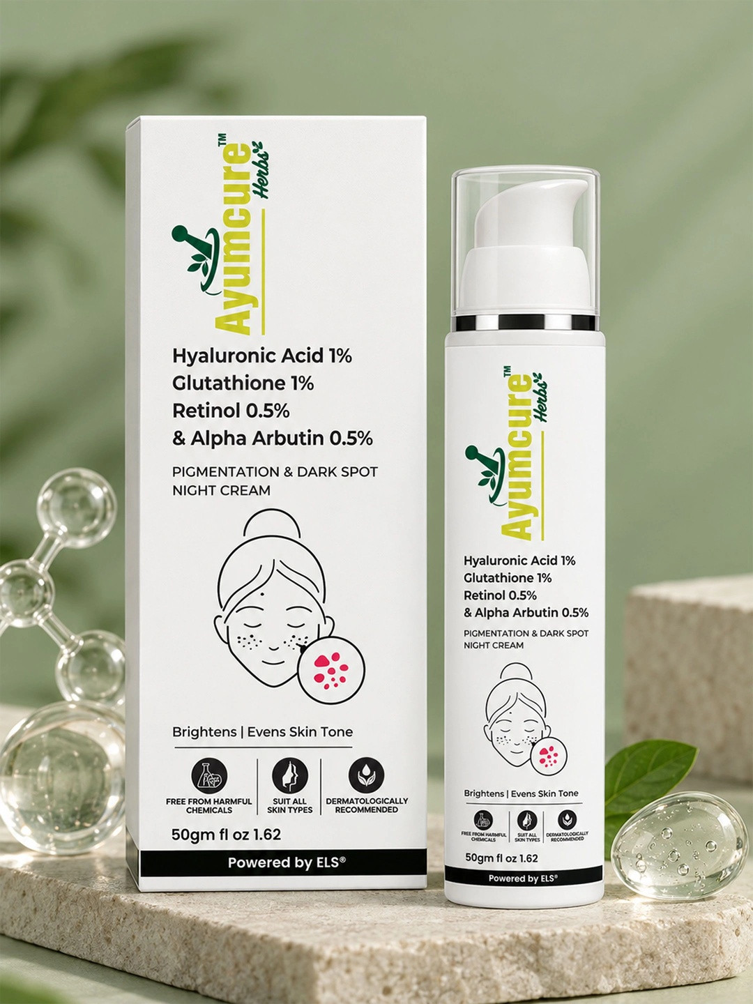 Ayumcure Retinol Night Cream 50g | Hyaluronic Acid, Glutathione & Alpha Arbutin