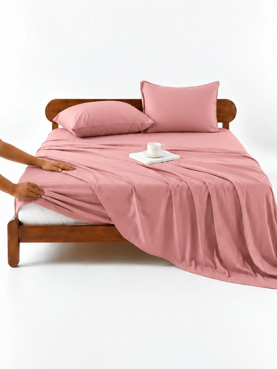 Zarf Itallian Weave Fitted Bedsheet With 2 Pillow Cover - ORCHID