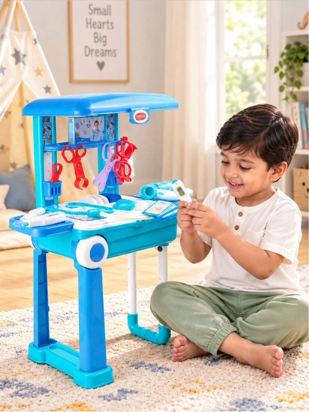 Aditi Toys Doctor Set for Kids 13 Pcs Pretend Play Doctor Kit with LED Lights 3Y+ Blue