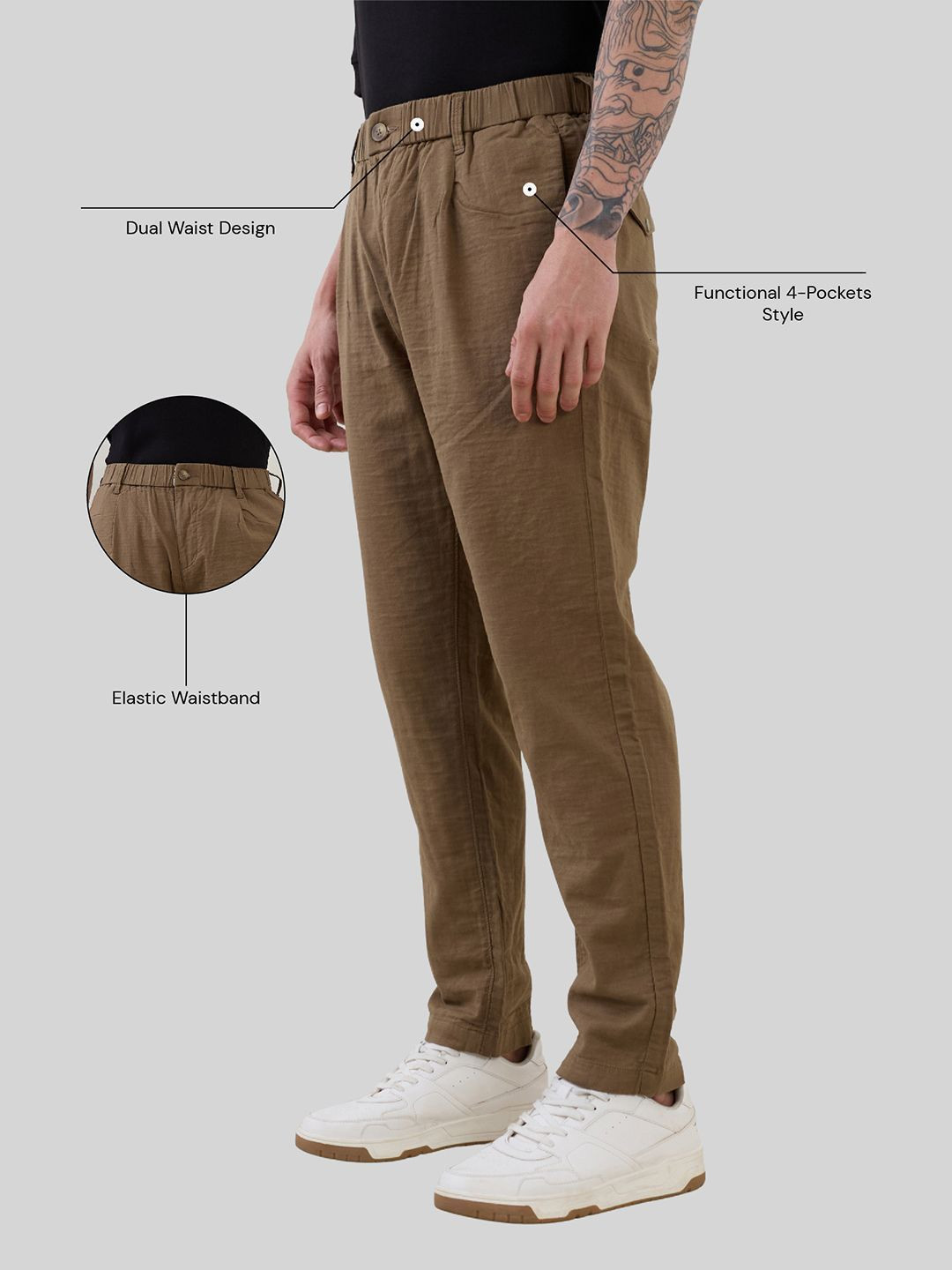 nostrum Men Pure Cotton Relaxed Fit Pleated Trousers