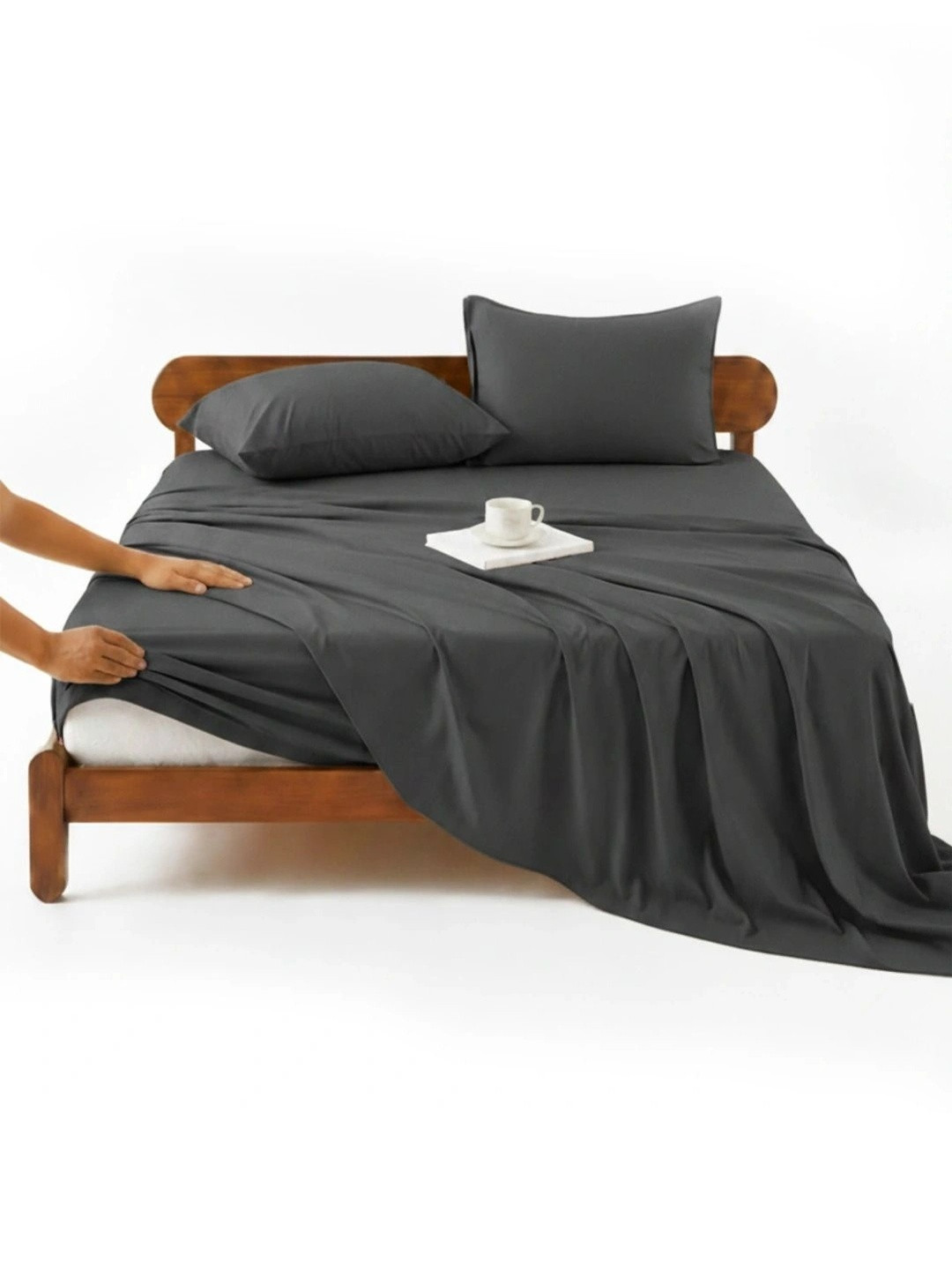 Zarf Grey 350 TC King Bedsheet with 2 Pillow Covers