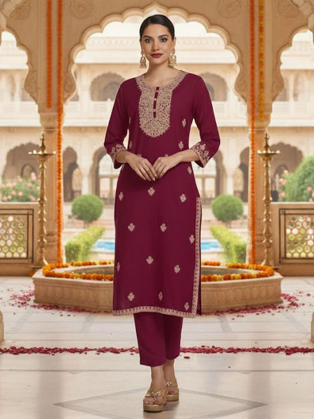 AADVIKA Women Embellished Thread Work Floral Kurta .