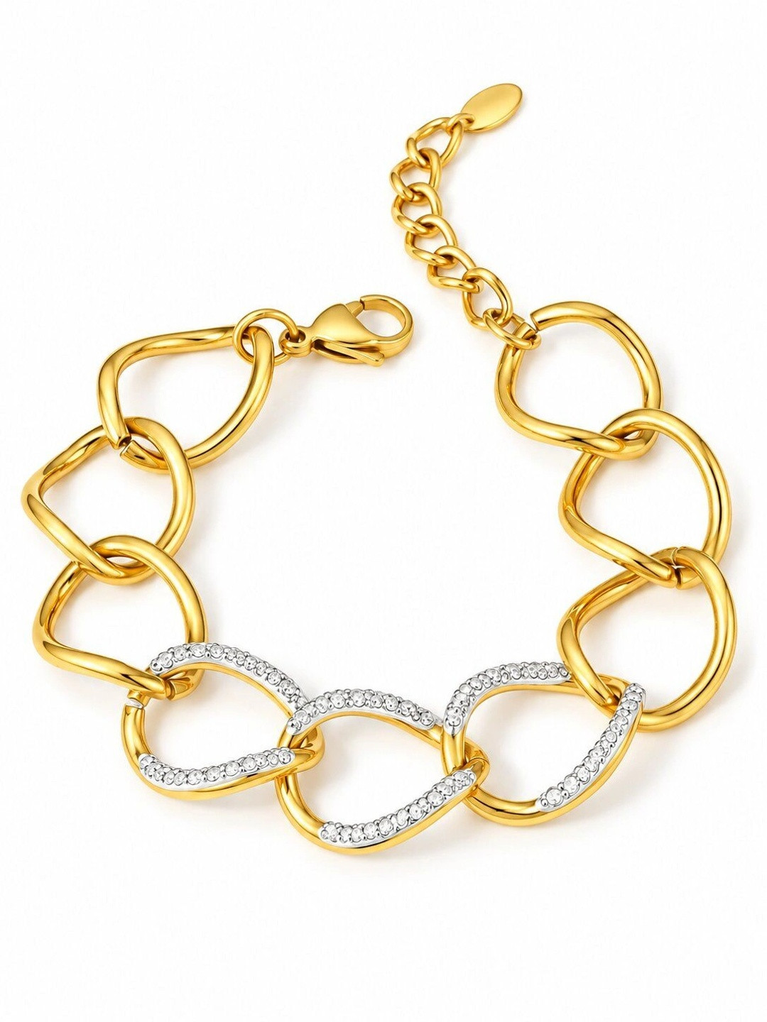 DIVING SWAN Women 18K Thick Gold Plated Tara Dual Link Chain Bracelet